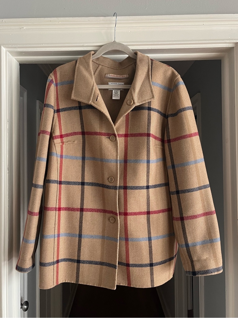Pendleton Tan Plaid Button Jacket with Red & Blue Checks